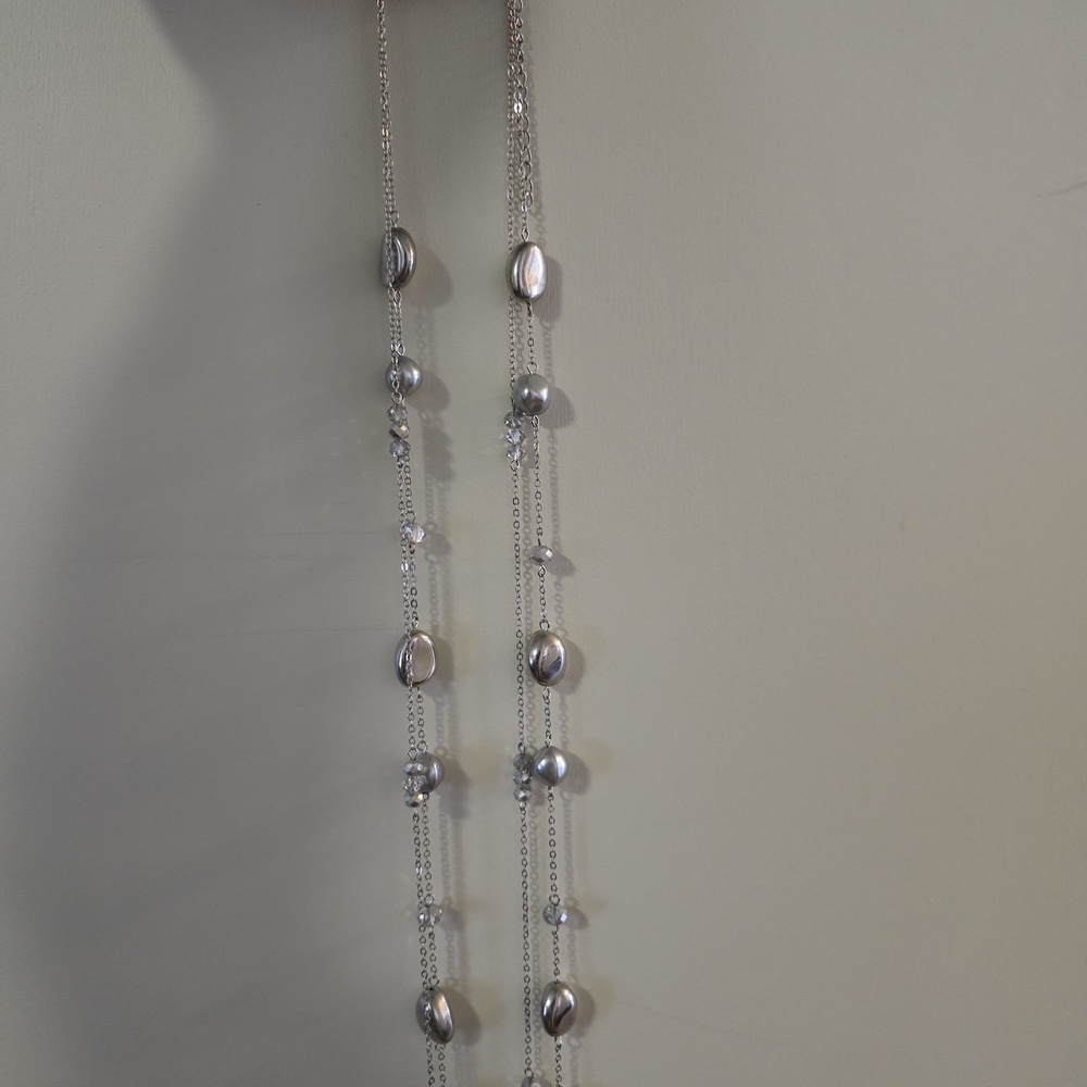 paparazzi Silver Multi-Bead Long Layered Necklace